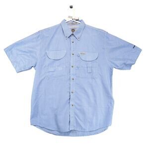 Tiger Hill Blue Gingham Button Down Fishing Shirt Men's L Vented Short Sleeve